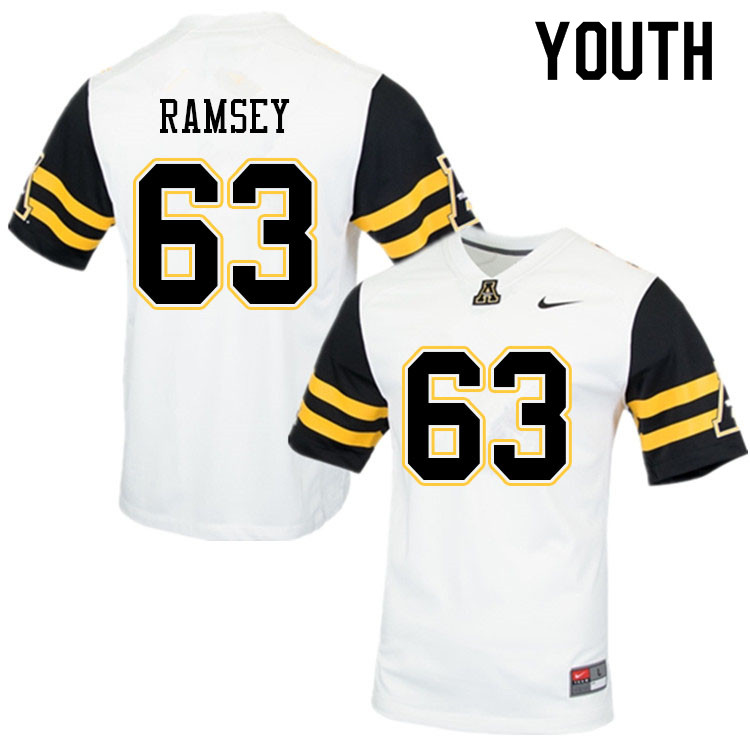 Youth #63 Jayden Ramsey Appalachian State Mountaineers College Football Jerseys Sale-White - Click Image to Close